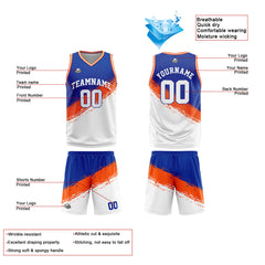 Benutzerdefinierte Reversible Basketball Jersey Personalisierte Print Name Nummer Logo Royal-Orange-Weiß