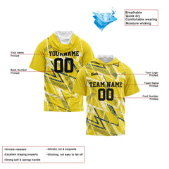 Benutzerdefinierte Gelb Kurzarm-Kapuzenpullover für Männer Frauen Hemden mit Kapuzen gedruckt Name Logo