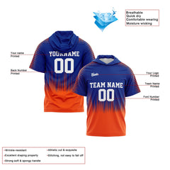 Benutzerdefinierte Königlich Orange Kurzarm-Kapuzenpullover für Männer Frauen Hemden mit Kapuzen gedruckt Name Logo