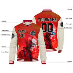 Benutzerdefinierte Verlauf Varsity-Jacke. Letterman-Jacke Rot Creme