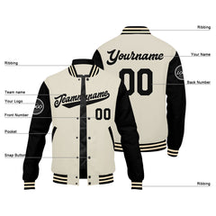 Benutzerdefinierte Verlauf Varsity-Jacke. Letterman-Jacke Schwarz Creme