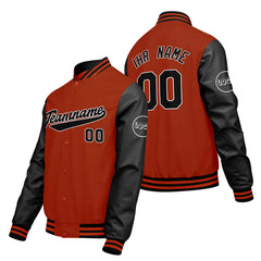 Maßgeschneiderte Orange Schwarz Letterman Varsity Jacket Individuelle Stickerei Druck nach Ihrem Wunsch