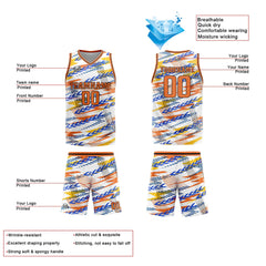 Benutzerdefinierter Weiß Orange Basketball Jersey Uniform Anzug gedruckt Ihr Logo Name Nummer