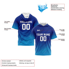 Benutzerdefinierte Blau Kurzarm-Kapuzenpullover für Männer Frauen Hemden mit Kapuzen gedruckt Name Logo