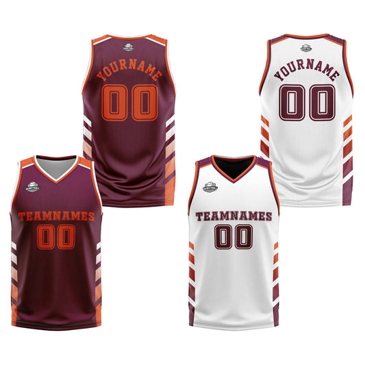 Benutzerdefinierte Burgund Weiß Orange Reversible Basketball Jersey Personalisierte Print Name Nummer Logo