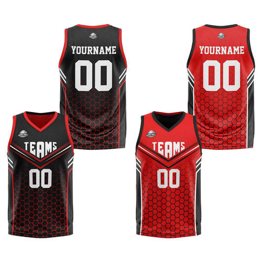 Benutzerdefinierte Schwarz Rot Reversible Basketball Jersey Personalisierte Print Name Nummer Logo