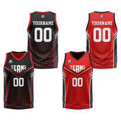Benutzerdefinierte Schwarz Rot Reversible Basketball Jersey Personalisierte Print Name Nummer Logo