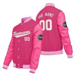 Maßgeschneiderte Rosa Letterman Varsity Jacket Individuelle Stickerei Druck nach Ihrem Wunsch