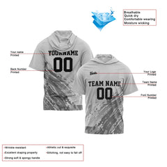 Benutzerdefinierte Grau Kurzarm-Kapuzenpullover für Männer Frauen Hemden mit Kapuzen gedruckt Name Logo