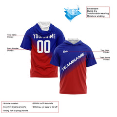 Benutzerdefinierte Rot Königlich Kurzarm-Kapuzenpullover für Männer Frauen Hemden mit Kapuzen gedruckt Name Logo