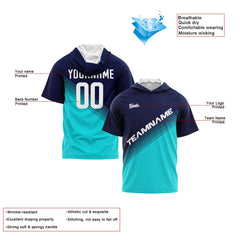 Benutzerdefinierte Marine Teal Kurzarm-Kapuzenpullover für Männer Frauen Hemden mit Kapuzen gedruckt Name Logo