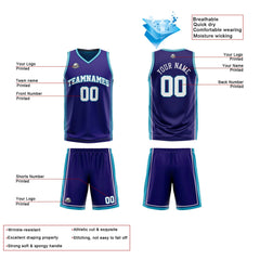 Benutzerdefinierte Lila Teal Reversible Basketball Jersey Personalisierte Print Name Nummer Logo