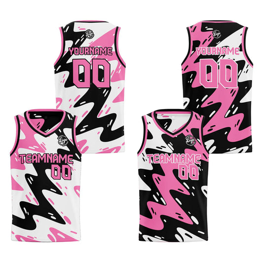 Benutzerdefinierte Weiß Schwarz Rosa Reversible Basketball Jersey Personalisierte Print Name Nummer Logo