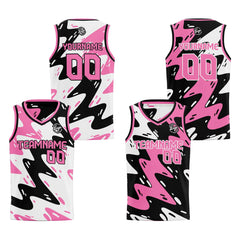 Benutzerdefinierte Weiß Schwarz Rosa Reversible Basketball Jersey Personalisierte Print Name Nummer Logo