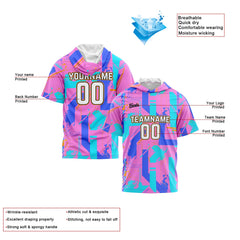 Benutzerdefinierte Rosa Blau Kurzarm-Kapuzenpullover für Männer Frauen Hemden mit Kapuzen gedruckt Name Logo