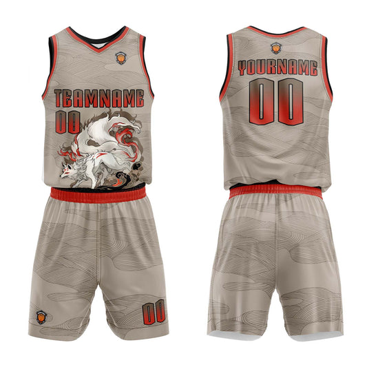 Benutzerdefinierter Khaki Basketball Jersey Uniform Anzug gedruckt Ihr Logo Name Nummer