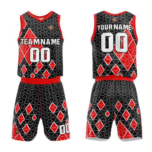 Benutzerdefinierter Schwarz Rot Basketball Jersey Uniform Anzug gedruckt Ihr Logo Name Nummer