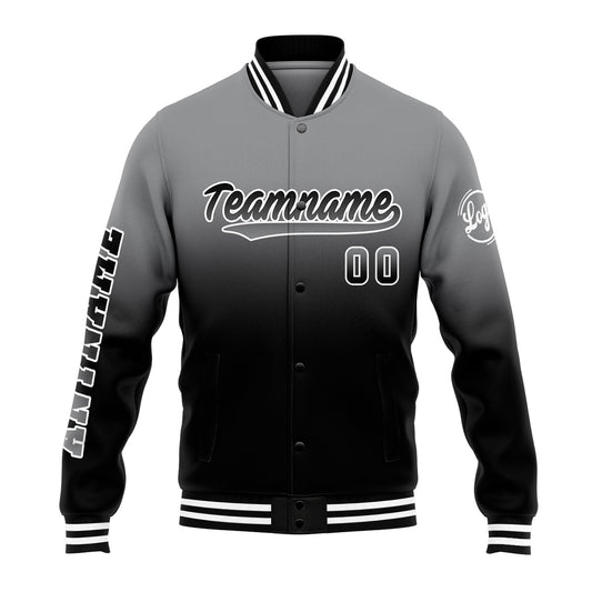 Benutzerdefinierte Verlauf Varsity-Jacke. Letterman-Jacke Grau Schwarz
