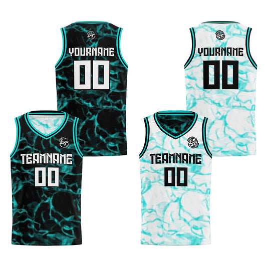 Benutzerdefinierte Schwarz Teal Reversible Basketball Jersey Personalisierte Print Name Nummer Logo