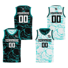 Benutzerdefinierte Schwarz Teal Reversible Basketball Jersey Personalisierte Print Name Nummer Logo