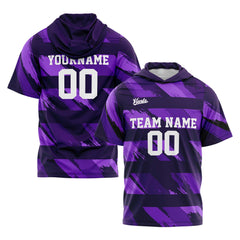 Benutzerdefinierte Lila Kurzarm-Kapuzenpullover für Männer Frauen Hemden mit Kapuzen gedruckt Name Logo