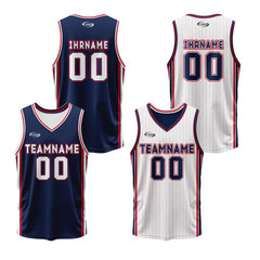 Benutzerdefinierte Marine Weiß Rot Reversible Basketball Jersey Personalisierte Drucken Name Nummer Logo