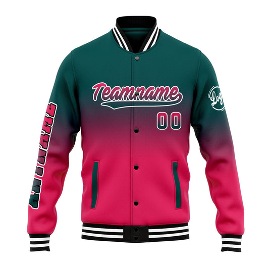 Benutzerdefinierte Verlauf Varsity-Jacke. Letterman-Jacke Dunkelgrün Rosa