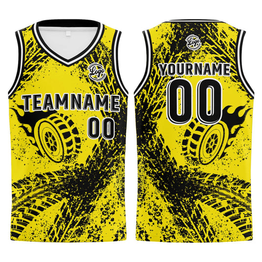 Benutzerdefinierter Gelb Schwarz Basketball Jersey Uniform Anzug gedruckt Ihr Logo Name Nummer