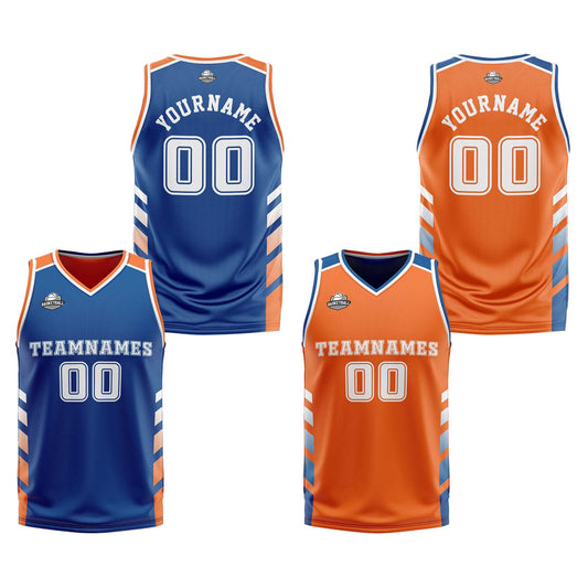 Benutzerdefinierte Blau Orange Weiß Reversible Basketball Jersey Personalisierte Print Name Nummer Logo