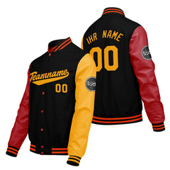 Maßgeschneiderte Schwarz Rot Letterman Varsity Jacket Individuelle Stickerei Druck nach Ihrem Wunsch