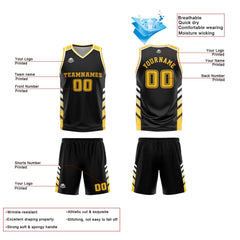 Benutzerdefinierte Schwarz Weiß Gelb Reversible Basketball Jersey Personalisierte Print Name Nummer Logo