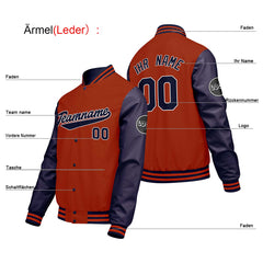 Maßgeschneiderte Orange Lila Letterman Varsity Jacket Individuelle Stickerei Druck nach Ihrem Wunsch