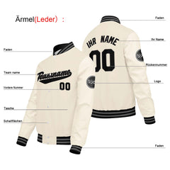 Maßgeschneiderte Creme Weiß Letterman Varsity Jacket Individuelle Stickerei Druck nach Ihrem Wunsch