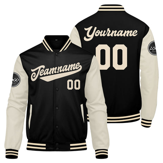 Benutzerdefinierte Verlauf Varsity-Jacke. Letterman-Jacke Schwarz Creme