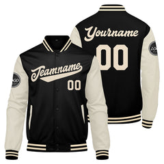 Benutzerdefinierte Verlauf Varsity-Jacke. Letterman-Jacke Schwarz Creme