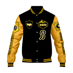 Maßgeschneiderte Schwarz Gelb Letterman Varsity Jacket Individuelle Stickerei Druck nach Ihrem Wunsch