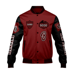 Maßgeschneiderte Rot Schwarz Letterman Varsity Jacket Individuelle Stickerei Druck nach Ihrem Wunsch