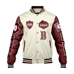 Maßgeschneiderte Weiß Maroon Letterman Varsity Jacket Individuelle Stickerei Druck nach Ihrem Wunsch