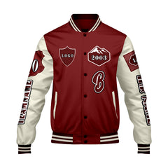 Maßgeschneiderte Rot Weiß Letterman Varsity Jacket Individuelle Stickerei Druck nach Ihrem Wunsch