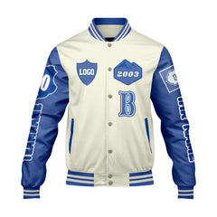 Maßgeschneiderte Weiß Königliche Letterman Varsity Jacket Individuelle Stickerei Druck nach Ihrem Wunsch