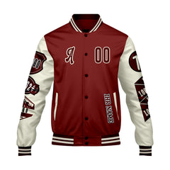 Maßgeschneiderte Burgund Weiß Letterman Varsity Jacket Individuelle Stickerei Druck nach Ihrem Wunsch