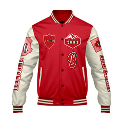 Maßgeschneiderte Rot Weiß Letterman Varsity Jacket Individuelle Stickerei Druck nach Ihrem Wunsch