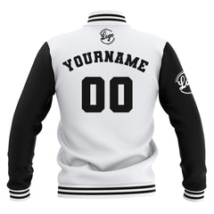 Benutzerdefiniert Weiß Schwarz Wasserdichte Varsity Jacken Personalisiert genäht Name Nummer Logo zu Letterman Jacken