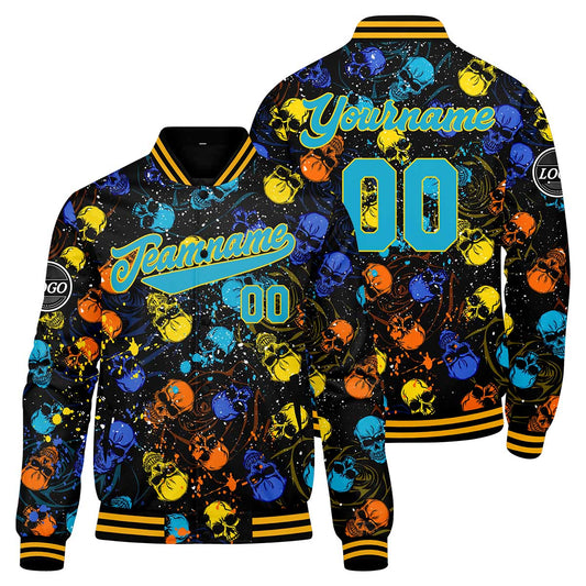 Benutzerdefinierte Blau Gelb Varsity-Jacke. Letterman-Jacke für Männer, Frauen und Jugendliche