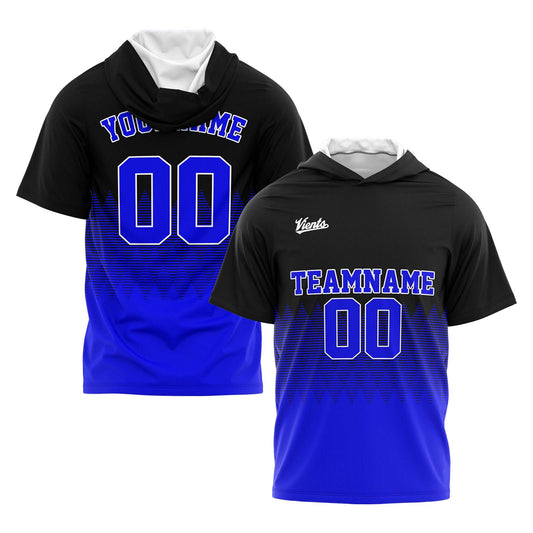 Benutzerdefinierte Schwarz Königlich Kurzarm-Kapuzenpullover für Männer Frauen Hemden mit Kapuzen gedruckt Name Logo