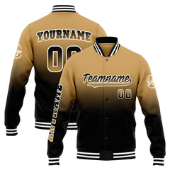 Benutzerdefinierte Verlauf Varsity-Jacke. Letterman-Jacke Gold Schwarz