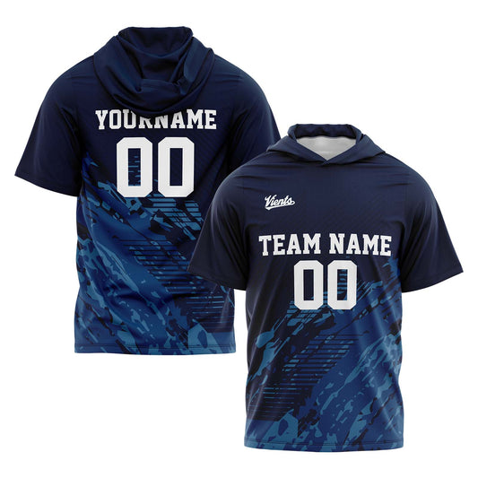 Benutzerdefinierte Marine Kurzarm-Kapuzenpullover für Männer Frauen Hemden mit Kapuzen gedruckt Name Logo