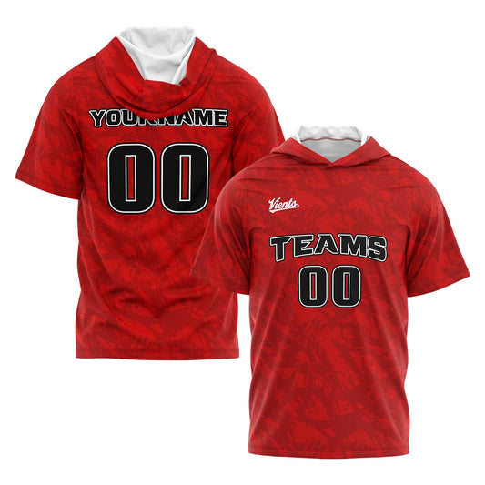 Benutzerdefinierte Rot Kurzarm-Kapuzenpullover für Männer Frauen Hemden mit Kapuzen gedruckt Name Logo