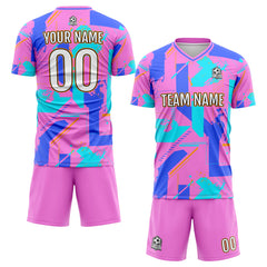 Benutzerdefinierte Rosa Blau Fußball Trikots für Männer Frauen Personalisierte Fußball Uniformen für Erwachsene und Kind