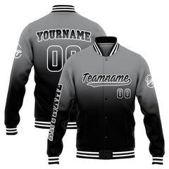Benutzerdefinierte Verlauf Varsity-Jacke. Letterman-Jacke Grau Schwarz